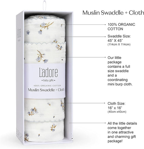 Set Ladore Baby Gifts Swaddle Blanket & Cloth (Florel/Boys)