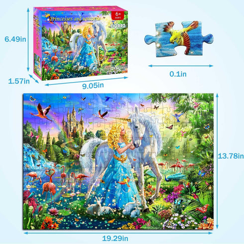 Puzzles for Kids Ages 8-10 - Princess & Unicorn 200 Piece Jigsaw Puzzles for Kids and Adults, Educational Toys