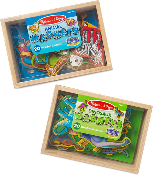 Melissa & Doug Wooden Magnets Set - Animals and Dinosaurs, 40 Wooden Magnets