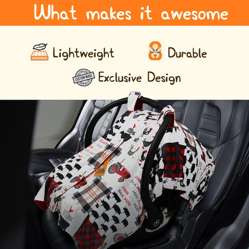 Dear Baby Gear Deluxe Car Seat Canopy - Infant Car Seat Cover - Farm Faux Quilt/Red Smooth 40"x30"