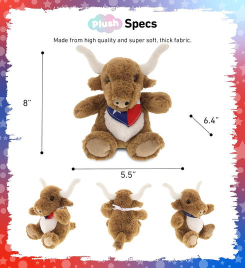 DolliBu Plush Texas Longhorn Stuffed Animal - Soft Huggable Plush Toy for Kids & Adults, 8 Inches
