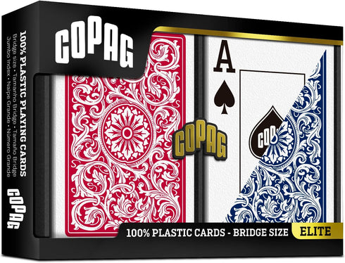 Copag 1546 Design Playing Cards, 100% Plastic, Bridge Size (Narrow) Red/Blue, Jumbo Index, 1 Set