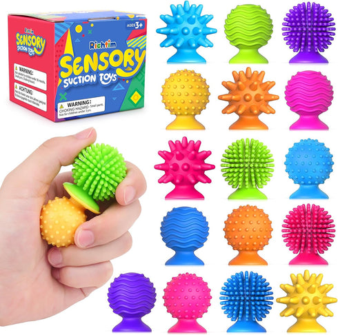 Sensory Fidget Toys Kids Adults: 16 Pack Textured Suction Toy - Sensory