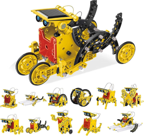 PicassoTiles STEM Kids Solar Powered Transformer Robot, 12-in-1 Educational Building Toy for Age 8+