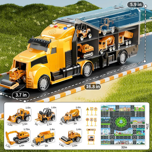 NIPLOOOW Set Set 3 4 5 6 3-4 3-9 Construction Trucks Toy with Play Mat, Carrier Truck Play Vehicles for Years Old Boys