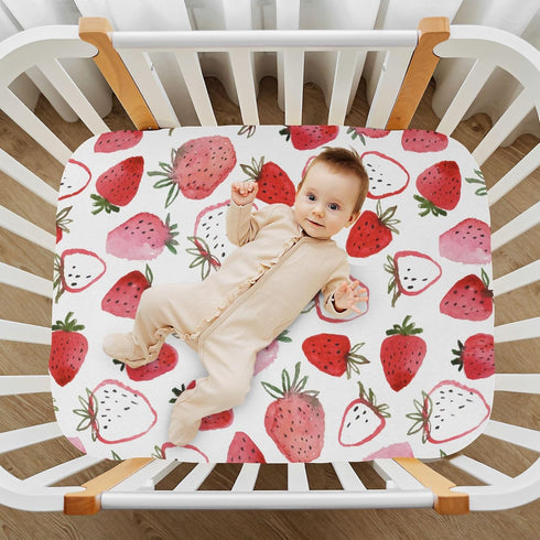 Set, Fitted Crib Sheets for Boys Girls, Soft Breathable Comfortable Watercolor Strawberries Baby Sheet Crib Sheets Fits