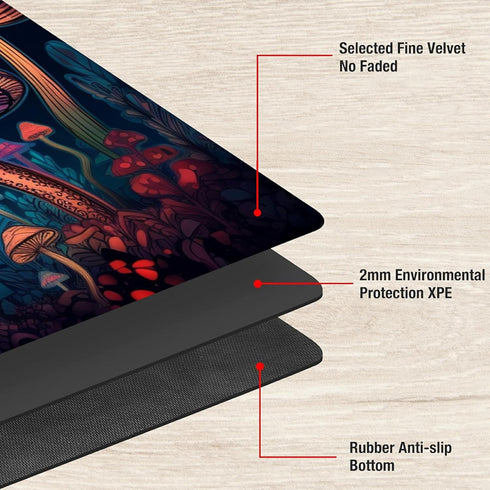 TCG Playmat Board Game Mat, Plus 50 Pcs Card Sleeves, 24 x 14 Neon Mushroom Game Mousepad with Soft Surface
