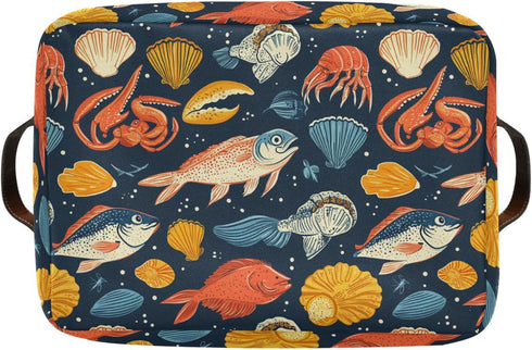 CWUPZAY 1 Pack Fish with Salmon Storage Basket Canvas Fabric Collapsible Storage Bins Box Organizer Waterproof for Home