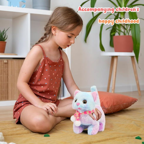 Easfan Walking Kitty Plush Toy, Electric Interactive Rainbow Cat Stuffed Animal, Meowing Kitten Pet Toy for Kids