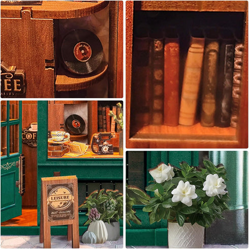 Set DIY Book Nook Kit, Miniature Bookshelf Decor with LED Lights, Laser-Cut Wooden Craft for Adults, Creative Gift