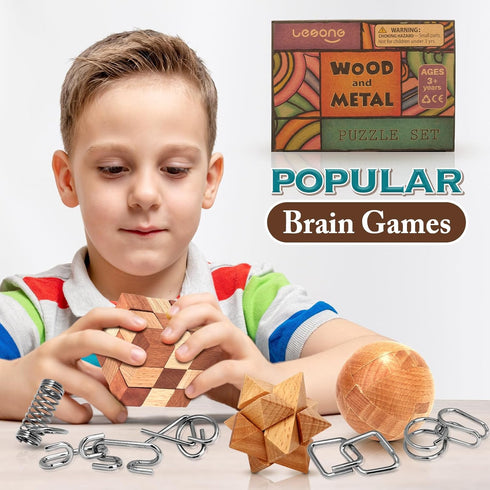 32pack Brain Teaser Wooden Metal Puzzles - Easter Gifts for Kids Teens Brain Teaser Disentanglement Iron Link Unlock