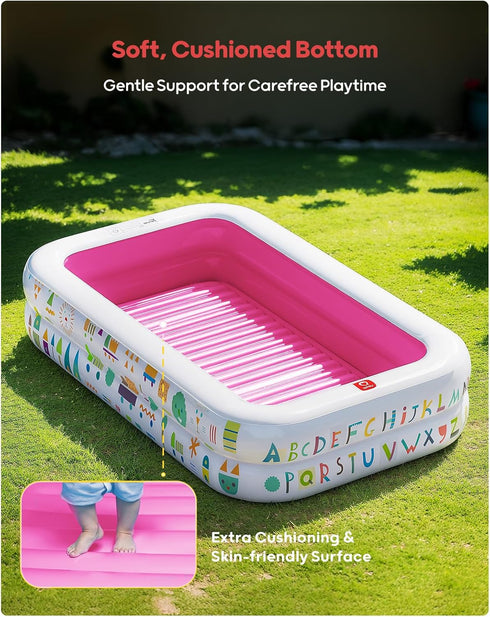 65" 39" QPAU Kiddie Pool x Inflatable Pool for Kids & Toddlers, Ball Pit & Baby Pool with Soft Floor, Educational