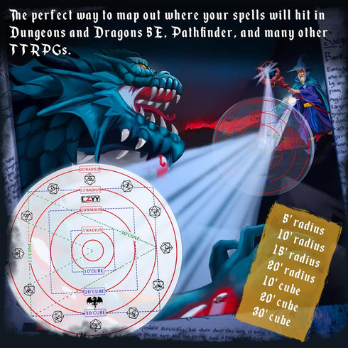 Upgraded Spell AOE Damage Template, Extra Large 30' Cube & Cone, Acrylic D&D Area Effect Marker with Gift Box