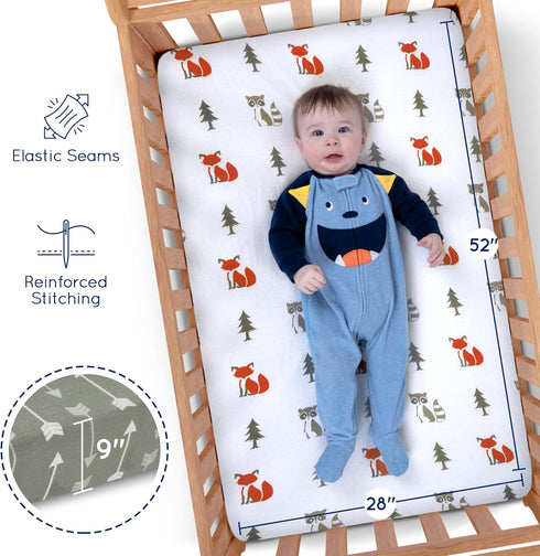 GROW WILD Forest Crib Sheets 3 Pack - Soft Neutral Grey Crib Sheets for Boys and Girls, Stretchy Fit