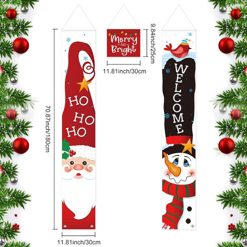 Sumind 3 Pieces Christmas Banner Decorations, Bright Santa Claus Snowman Red Welcome Merry Christmas Porch Sign