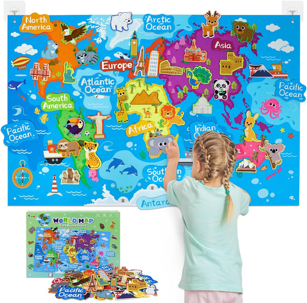 Taika World Felt Set, Felt World Map with World Famous Sights, Educational Play