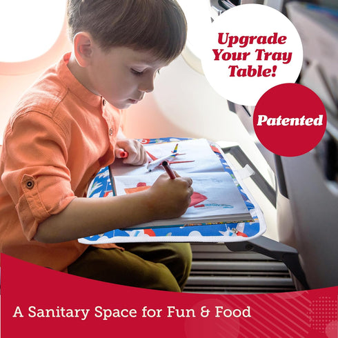 Lusso Gear Kids Airplane Tray Table Cover - Storage Pockets for Toddler Toys & Snacks - Kids Travel Essentials
