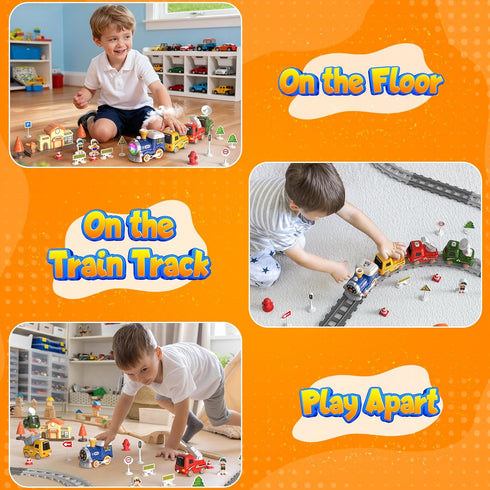 Set Sets Playset 3 4 5 6 Train for Toddlers, Electric Magnetic Train w/Steam, Music, Lights for Kids Track Christmas