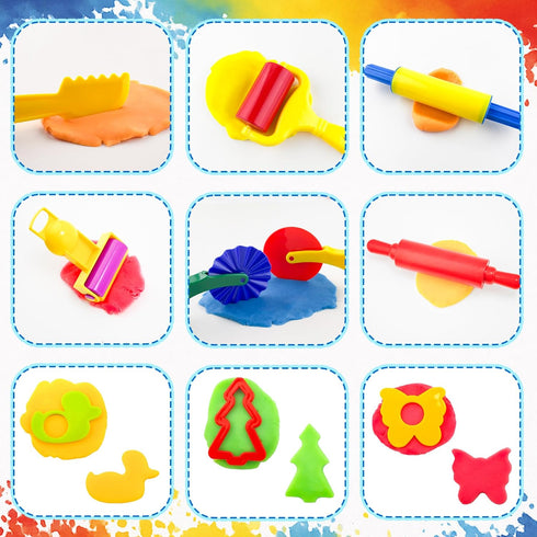Kids,70Pcs iShyan Dough Tools Play for Basic Dough Play Toys Includes Roller, Rolling Pins,Letter Number Shape
