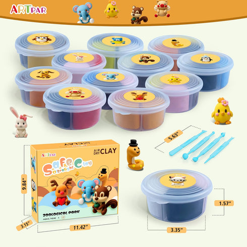 Kids-12 Set,Ultra ARTPAR Air Dry Clay Kit for Animals Modeling Magic Clay,DIY Art Crafts Molding Clay Light & Soft