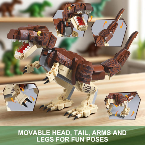 QUENTINAG Sets 910PCS, 6+ Dinosaur Toy Building Build Mighty T.rex & Velociraptor, Dinos World Building Kit for Boys