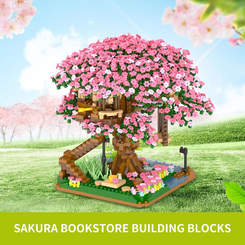 Sets,(2008pcs) Sets Sets 8-12, 8+ XIU Cherry Blossom Treehouse Building Mini Blocks Building for Adults, Japanese