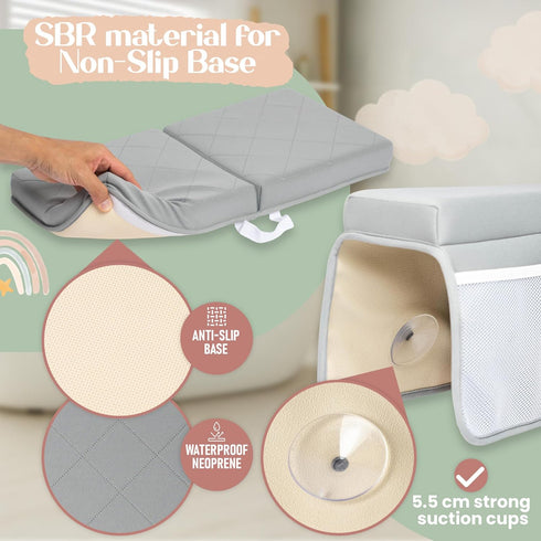 2inch Elbow Set Elbow Set XL Baby Bath Kneeler and Rest Pad + Hooded Towel - Embroidered Kneeling Pad for Bathing Baby