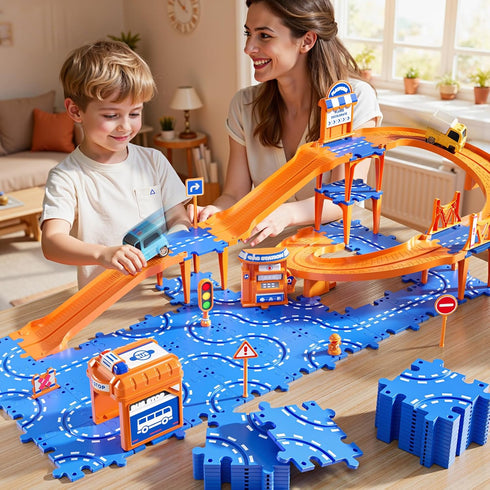 NIPLOOOW Set 3-5, Set, 3 4 5 6 3 4 5 6 7 8 Puzzle Race Car Track for Kids Floor Puzzle Track Car Toddler Toys for Years