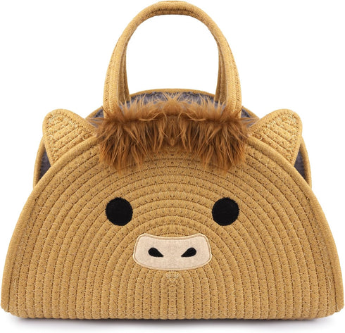 Highland Cute Cow Baby Diaper Caddy Organizer, Woven Cotton Rope Basket for