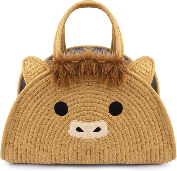 Highland Cute Cow Baby Diaper Caddy Organizer, Woven Cotton Rope Basket for