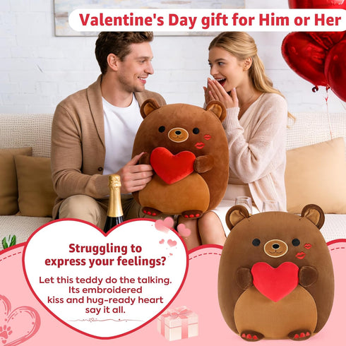 12" Onsoyours Original Bear Plush with Red Love, Cute Hugging Bear Stuffed Animal, Ultra Soft Heart Plush Toy Valentine