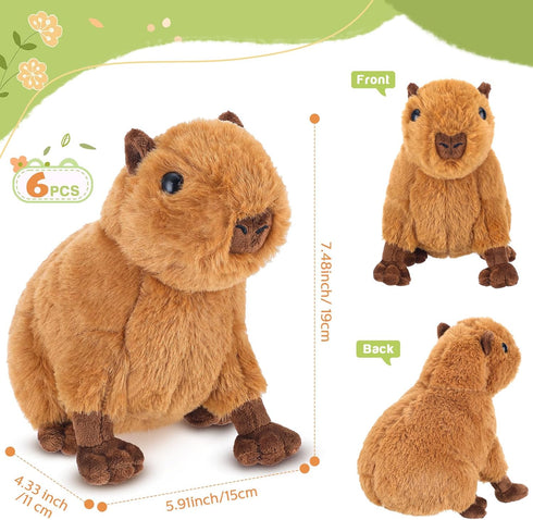 6 Pcs Capybara Stuffed Animal 7.48 Inches Plushie, Cute Soft Capybara Plush Toys for Animal Themed Parties