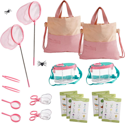 ROBOTIME 2-Person Bug Catcher Kit for Kids - Complete Pink Outdoor Explorer