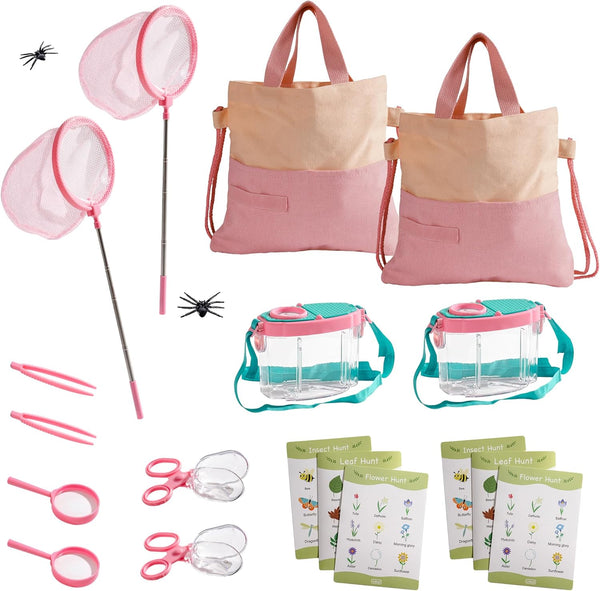 ROBOTIME 2-Person Bug Catcher Kit for Kids - Complete Pink Outdoor Explorer