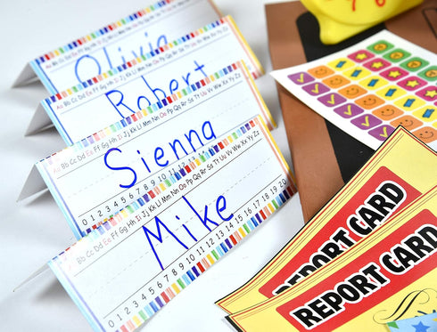 Set 30 Set Dr. STEM Toys - Play Teacher Role-Play Includes Reusable White Board, Bell, Report Cards, for Home