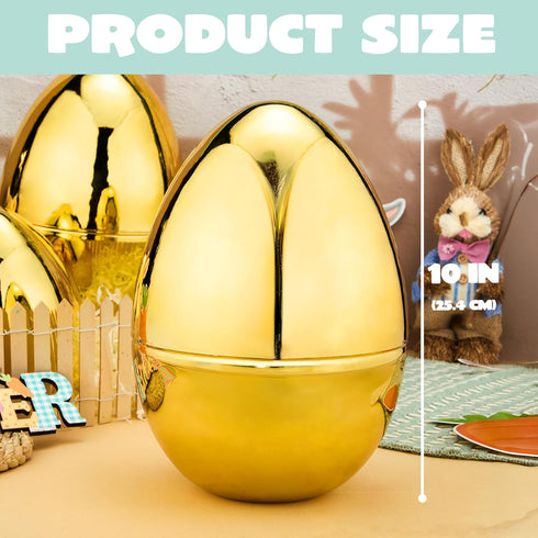 6 10'' JOYIN Pcs Gold Jumbo Easter Eggs, Fillable Metallic Large Plastic Eggs for Easter Themed Hunt Basket Stuffers