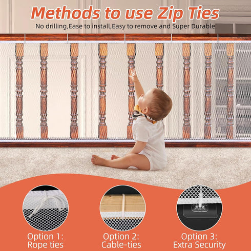 Banister Guard 10ft L x 2.6ft H - Deck Safety Net for Baby Proofing, Balcony Mesh Netting for Child & Pet Safety