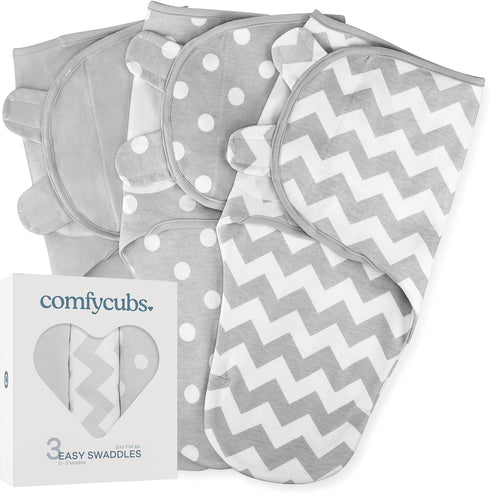 Comfy Cubs 3 Pack, 0-3 Easy Swaddle Blanket, Small for Months Infants and Muslin Baby Blanket Bundled