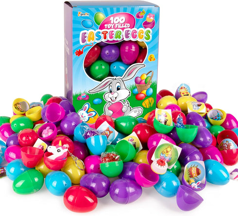100 Pack Giraffe Prefilled Easter Eggs Bulk - Multi Color Plastic Filled Easter Eggs for Kids with Toy Filled Slap