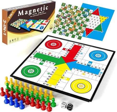 3 in 1 Magnetic Board Games Set for Kids Adults - Classic