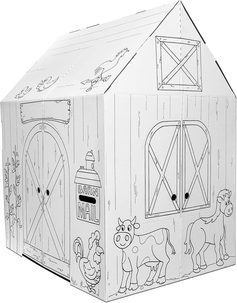 Easy Playhouse Barn - Kids Art & Craft for Indoor & Outdoor Fun, Decorate & Personalize Cardboard Fort, 32" X 26.5" X