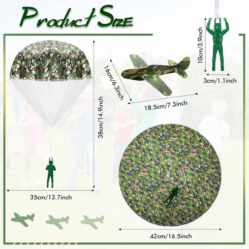 30 Set, Jerify Pcs Parachute Toys and Camouflage Foam Airplanes Parachute Army Men Toys for Kids Army Hand Throwing