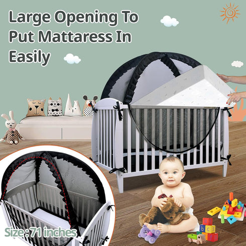 Crib Tent, Pop Up Safet Crib Net to Keep Baby from Climbing Out, Breathable & Skin-Friendly Mesh Crib Cover, Strong