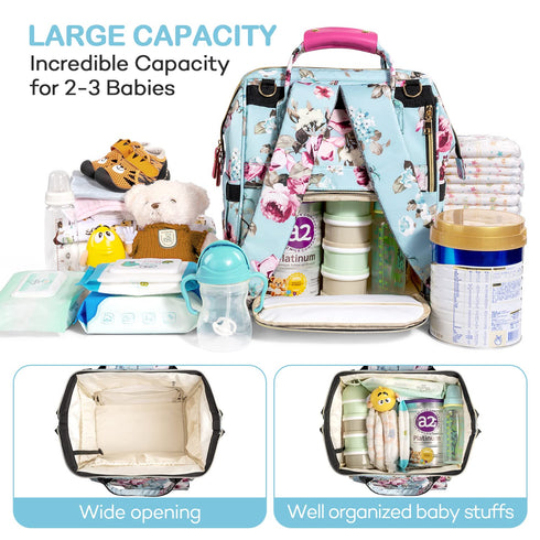 Backpack, Pack LitBear Diaper Bag Large Capacity Multifunction Nappy Bags, Waterproof Baby Bag Floral Insulated Sturdy