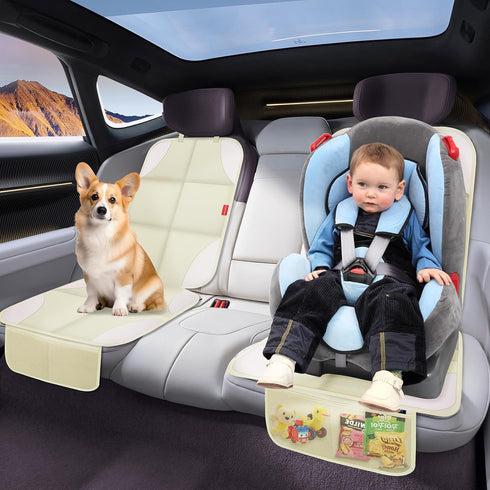Car Seat Protector for Child Car Seat, 600D Fabric, 2 Pack Seat Protectors with Non-Slip Backing, Mesh Pockets