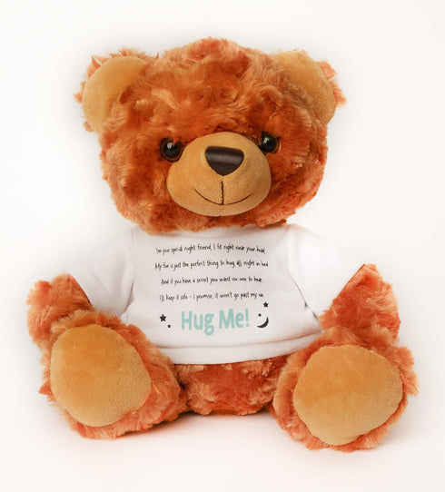 10" Penned Teddy Bear with Hug Me T-Shirt, Brown Bedtime Teddy, Gift for Emotional Support, Calm Children