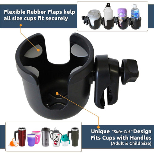 W4W Universal Stroller Cup Holder – Adjustable Clamp for Any Bike, Walker, Wheelchair, Car