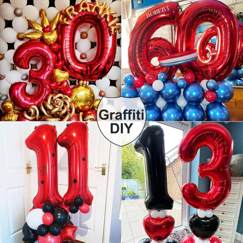 40 Inch Large Red Number 7 Balloon, Jumbo Digit Mylar Foil Helium Balloons for Birthday Party Celebration Decorations