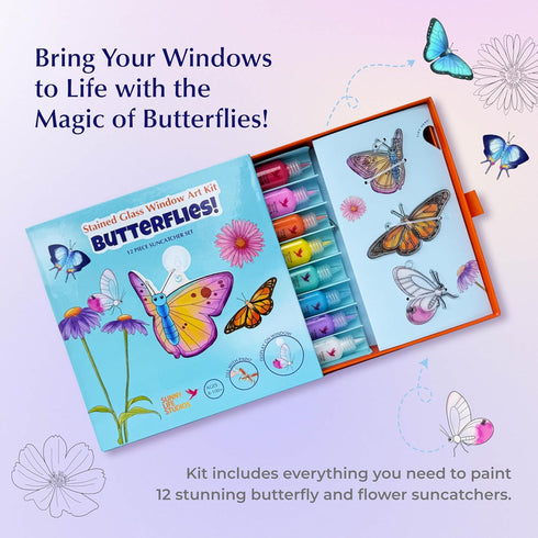 Set 812 SunnyLifeStudios Butterfly Suncatcher Craft Kit for Kids Stained Glass Window Art Kit with Activity Book