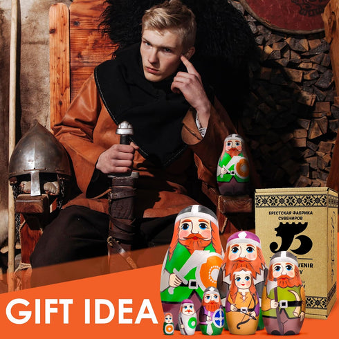 AEVVV Vikings Nesting Dolls Set of 7 pcs - Scandinavian Viking Home Decor for Boys - Muñecas Rusas